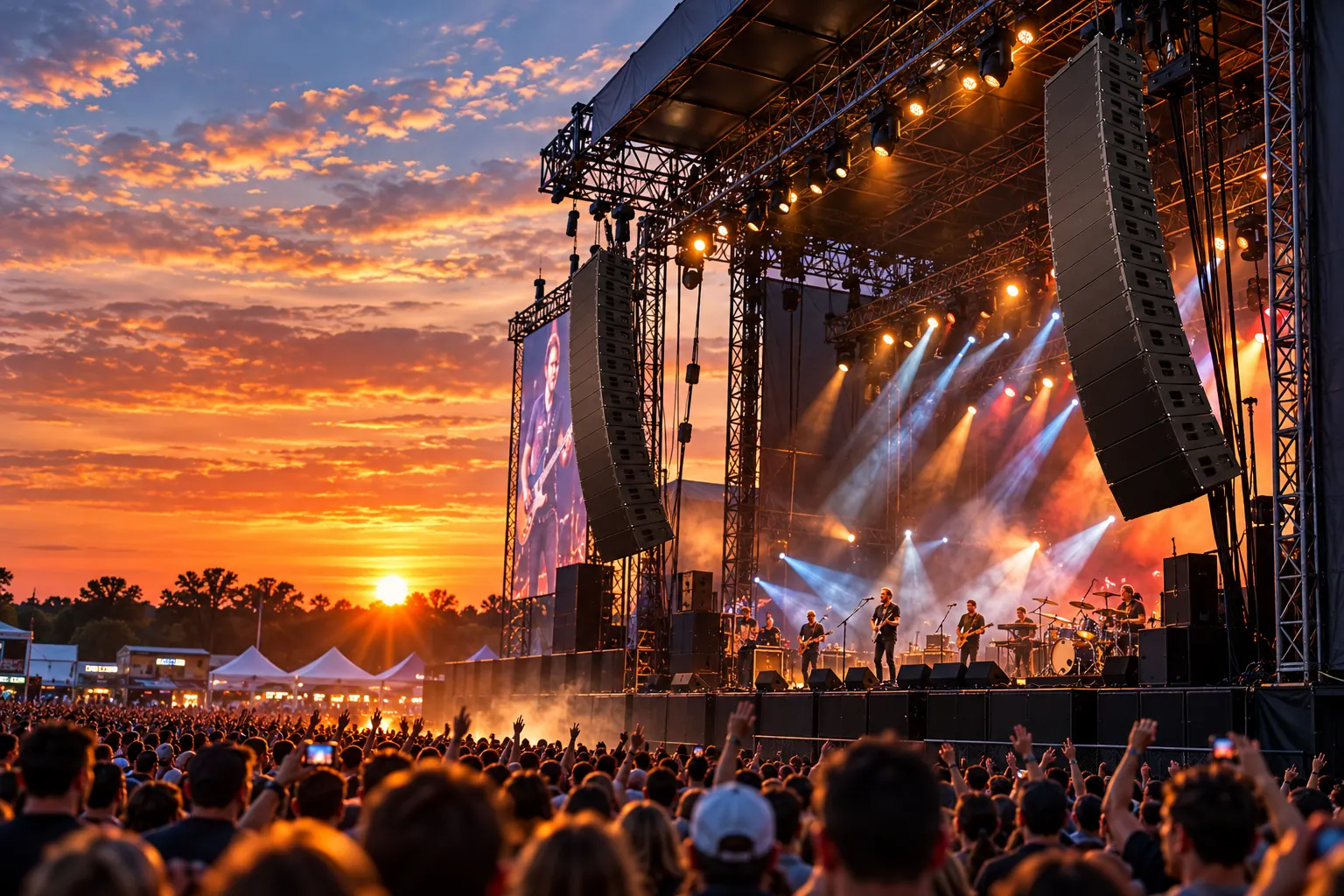 Conceptual outdoor festival with mobile staging